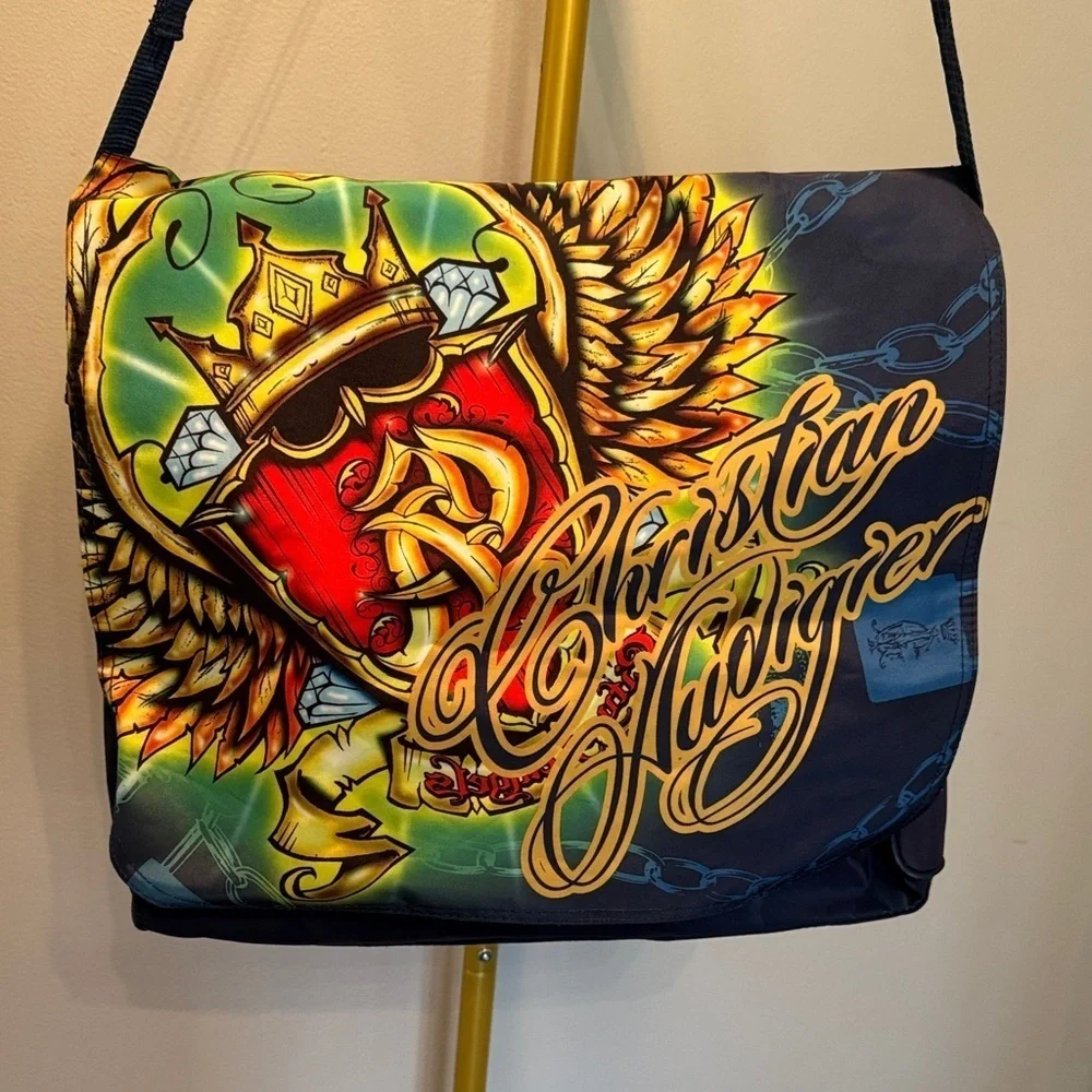 Christian Audigier vintage Y2K Vibrant Graphic Messenger Bag EUC